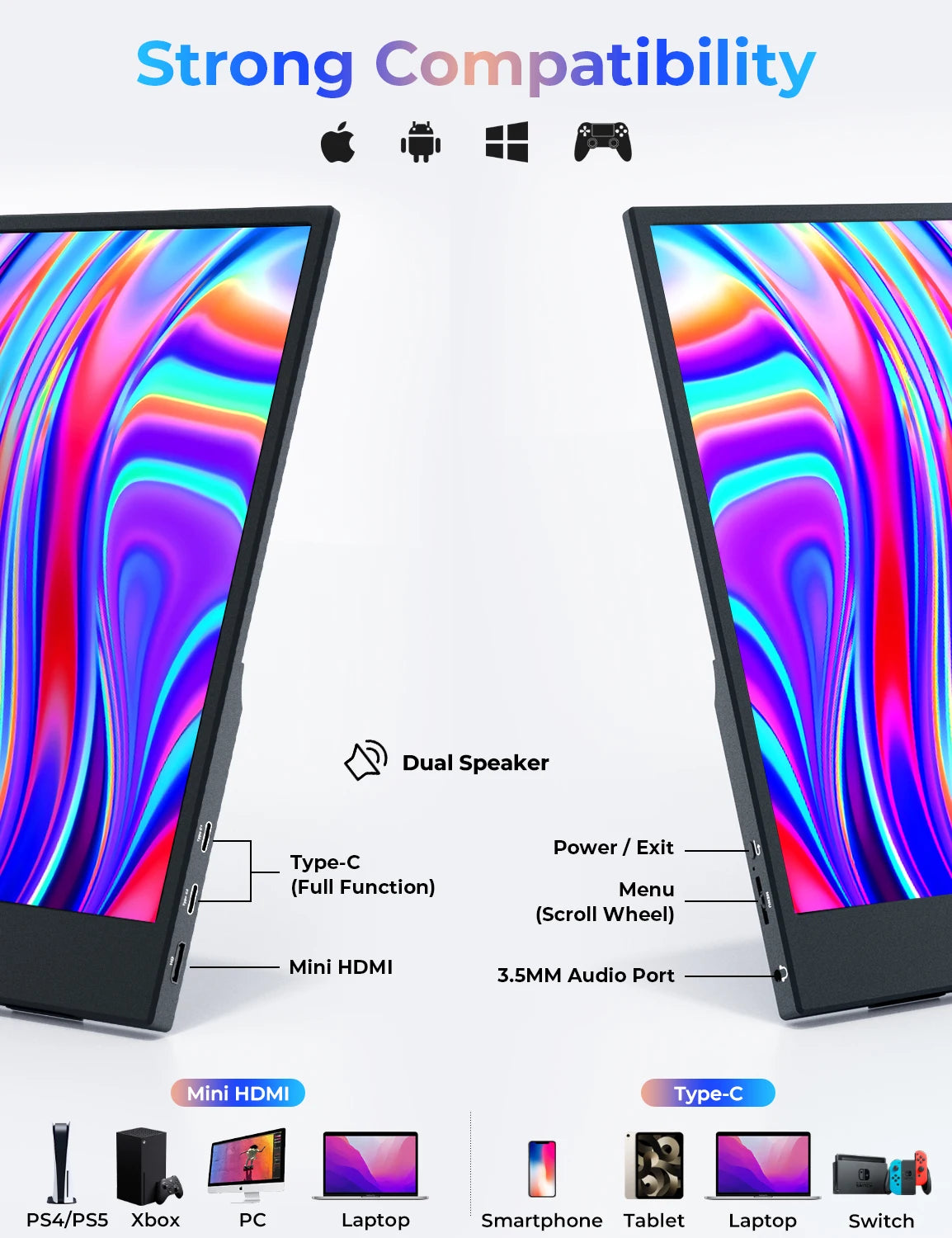 Écran Portable 15.6 Pouces Full HD IPS 1080P pour PC Laptop et Jeu