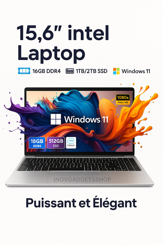 Ordinateur Portable Windows 11 Pro 16Go RAM 1To SSD Écran 15 Pouces PC Gamer