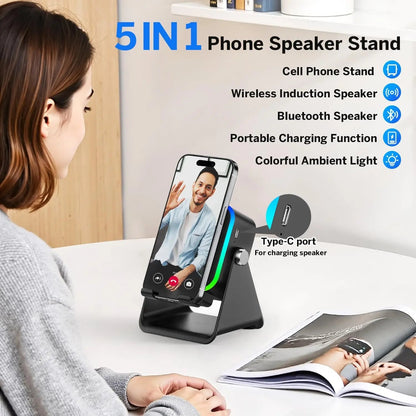 NEW 5 In 1 Auto-induction Wireless Induction Speaker 8 Mode RGB Light Phone Stand Surround Sound Portable Bluetooth Phone Holder InoVGadgets Shop