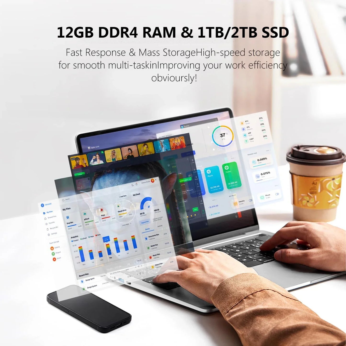 Ordinateur Portable Windows 11 Pro 12Go RAM 512Go SSD Écran 14 Pouces Rapide